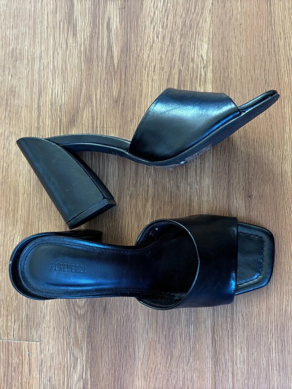 Black Leather Slide Mules with Block Heel